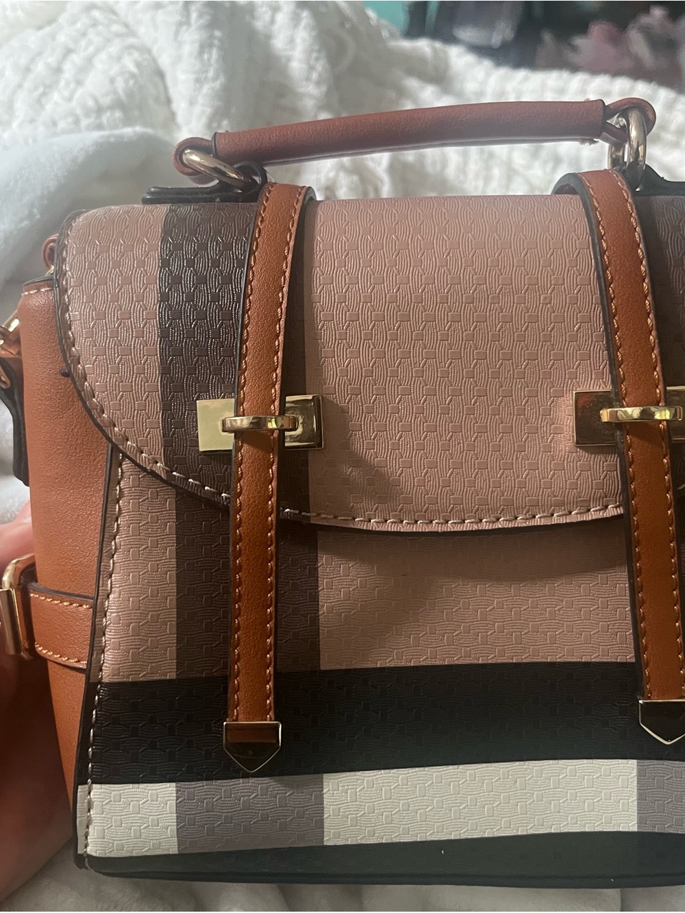 Classic structured new Birkin style vegan leather bag 3 in 1. NWOT